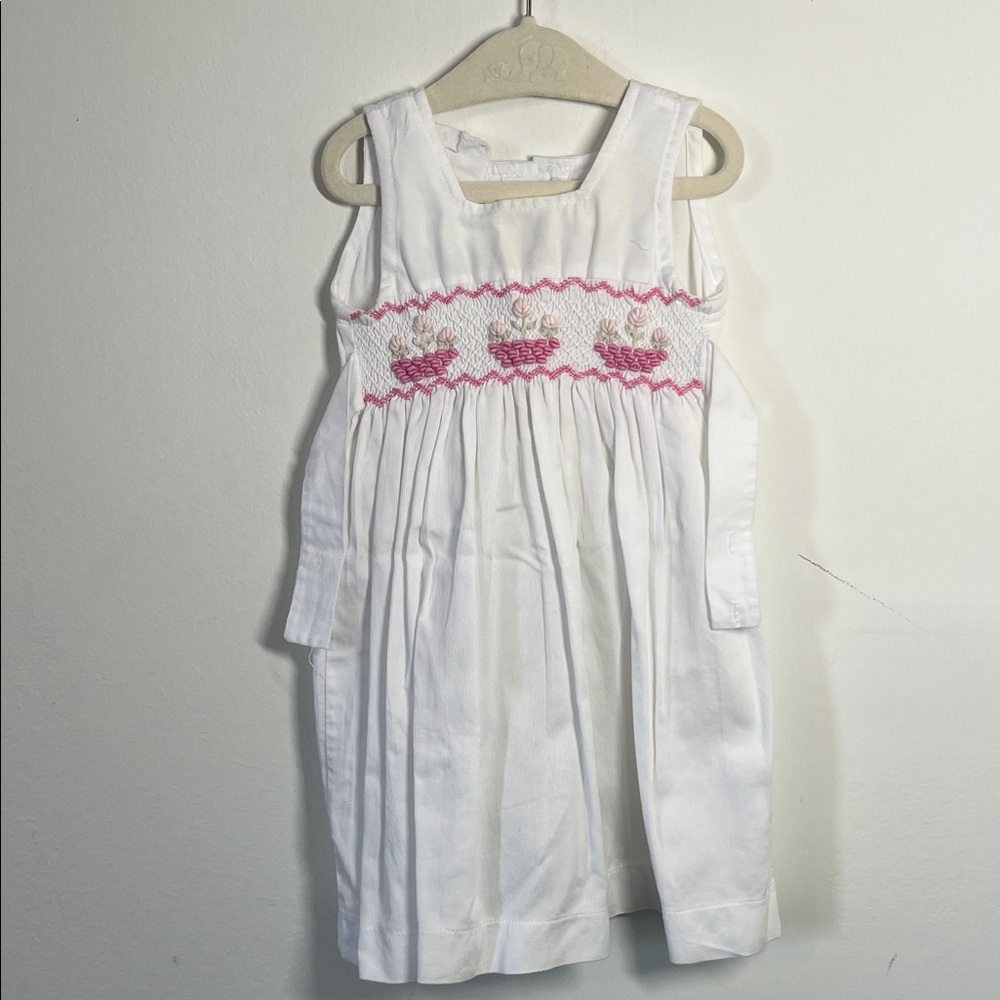 Charming White and Pink Girl Embroidered and Hand Smocking Dress